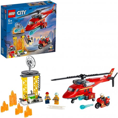 LEGO CITY 60281 ELICOTTERO ANTINCENDIO CON MOTOCICLETTA E MINIFIGURE POMPIERE E PILOTA