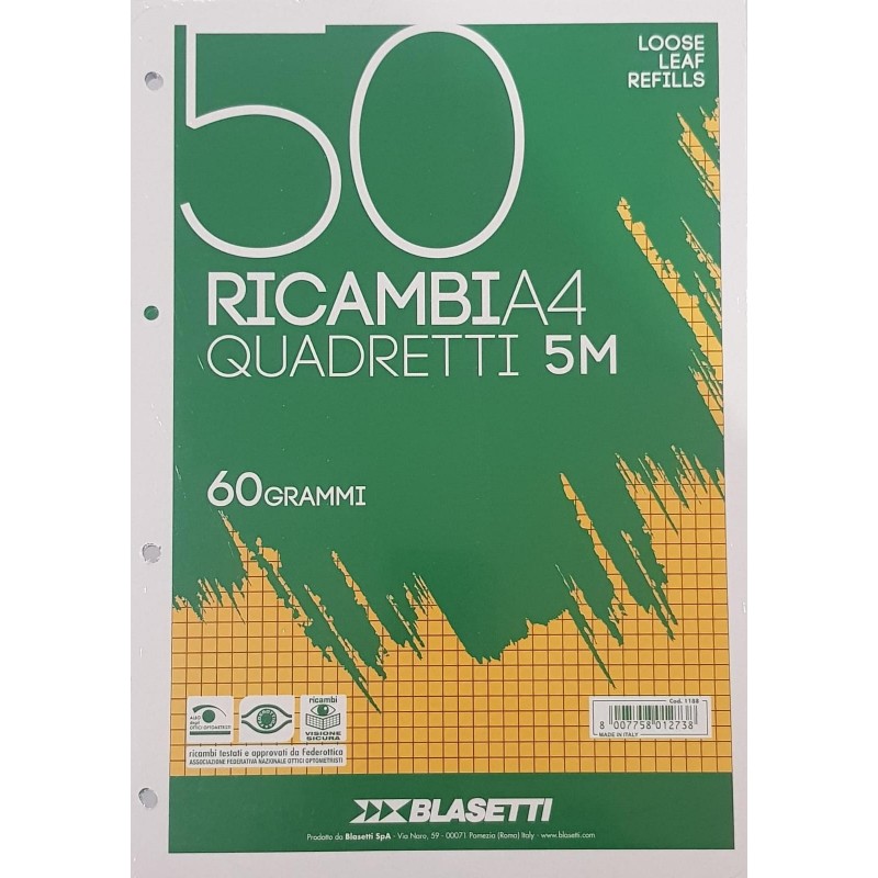 RICAMBI A4 RIGO 5 MM BIANCHI 60 GR